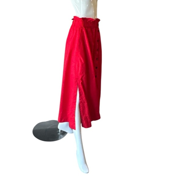Evelane The Easy Red Button-Down Ruffled Waist Cotton Midi Skirt Size L - Picture 5 of 14